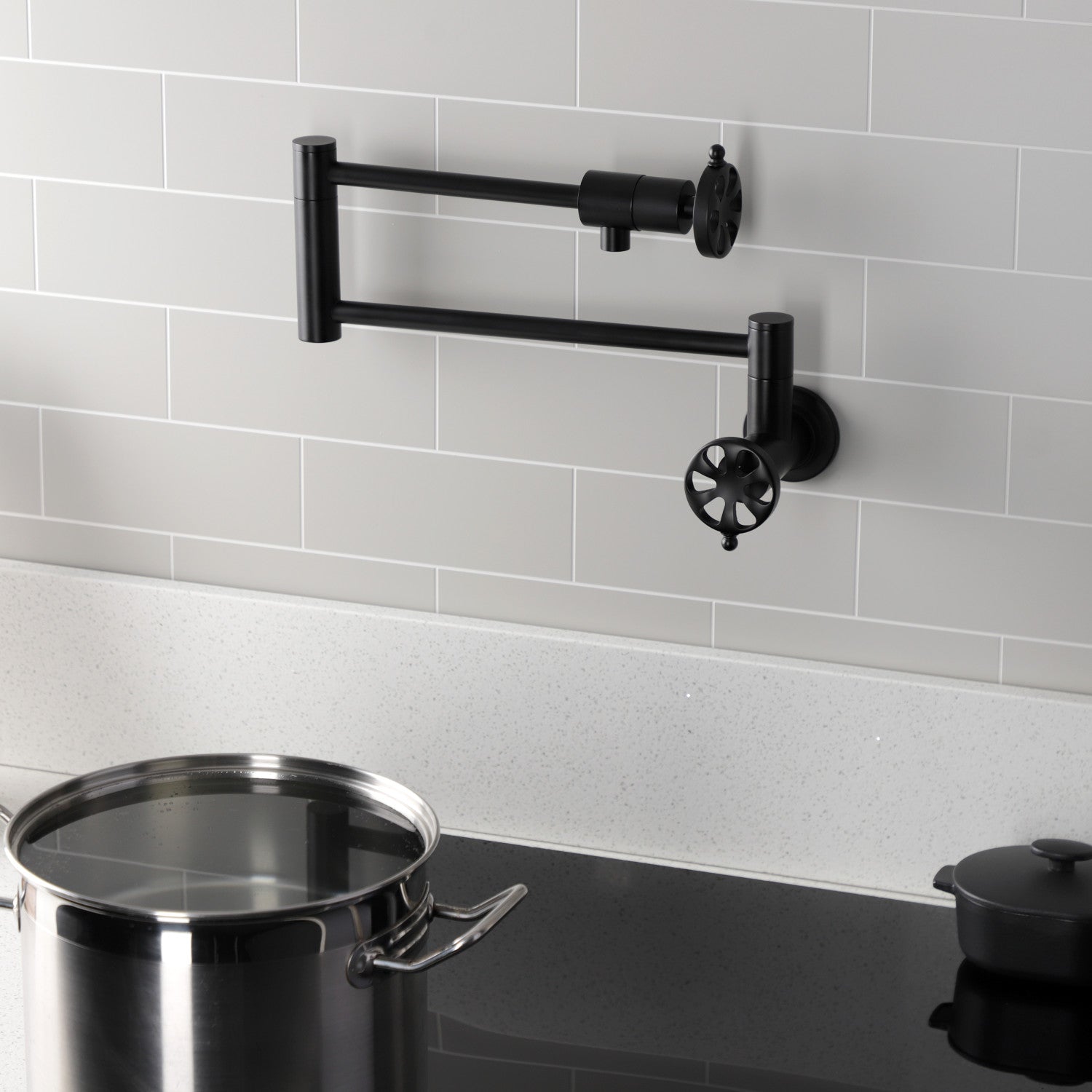 Kingston Sona KS4100RX - Belknap Two-Handle 1-Hole Wall Mount Pot Filler Faucet, Matte Black — thumbnail 2